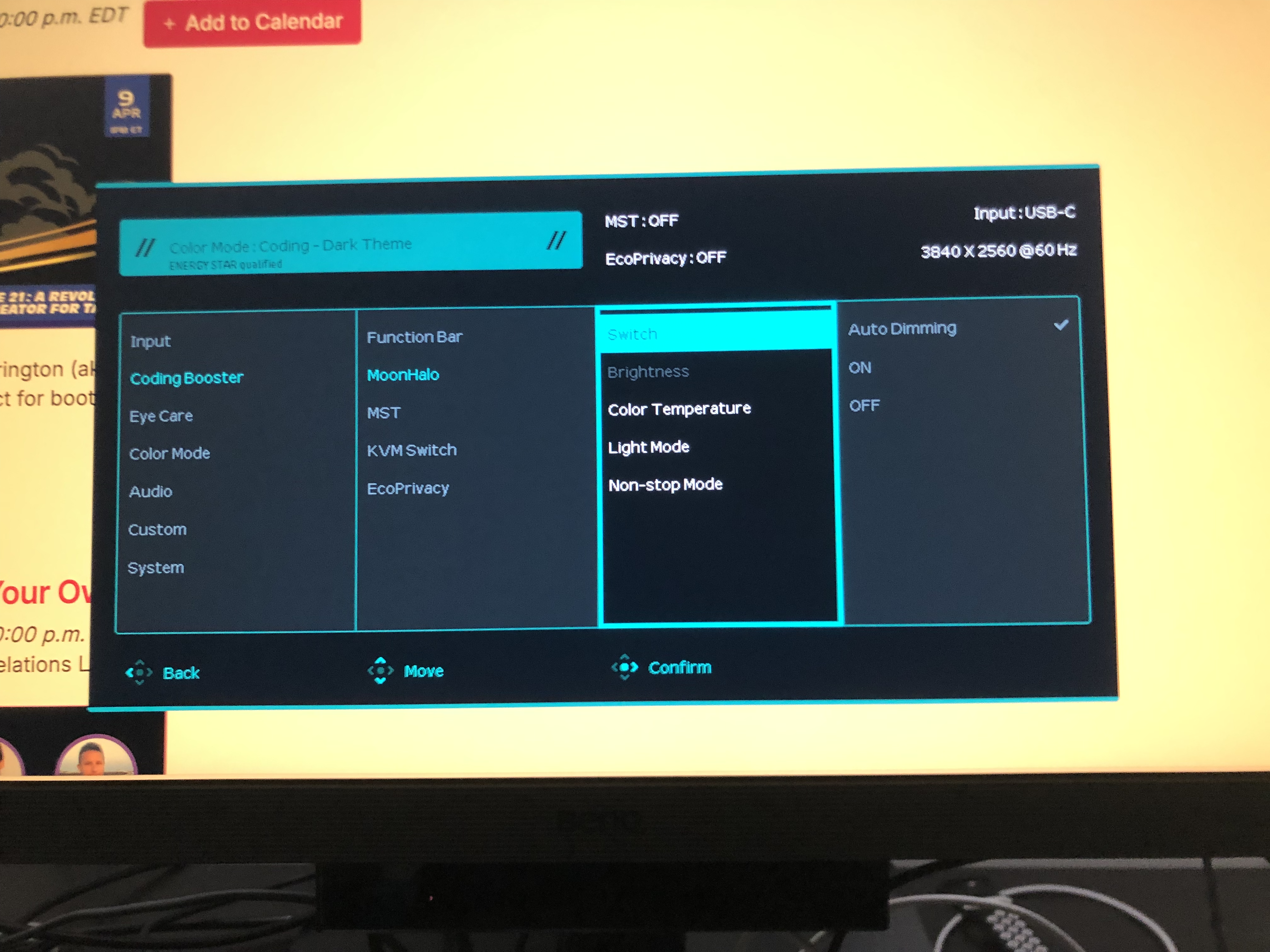 Moon halo settings for the BenQ RD280U monitor