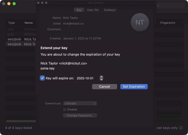 Changing expiration date for GPG key