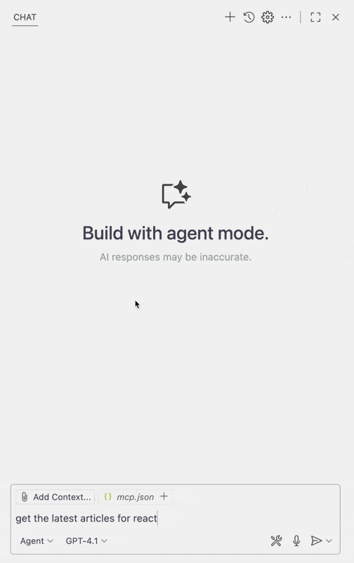 getting latest react articles using the dev.to mcp server in VS Code